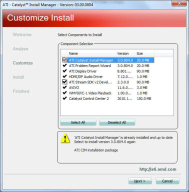 AMD Catalyst Install Manager with all options showing