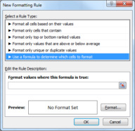 Microsoft Excel Conditional Formatting: New Rule Formula